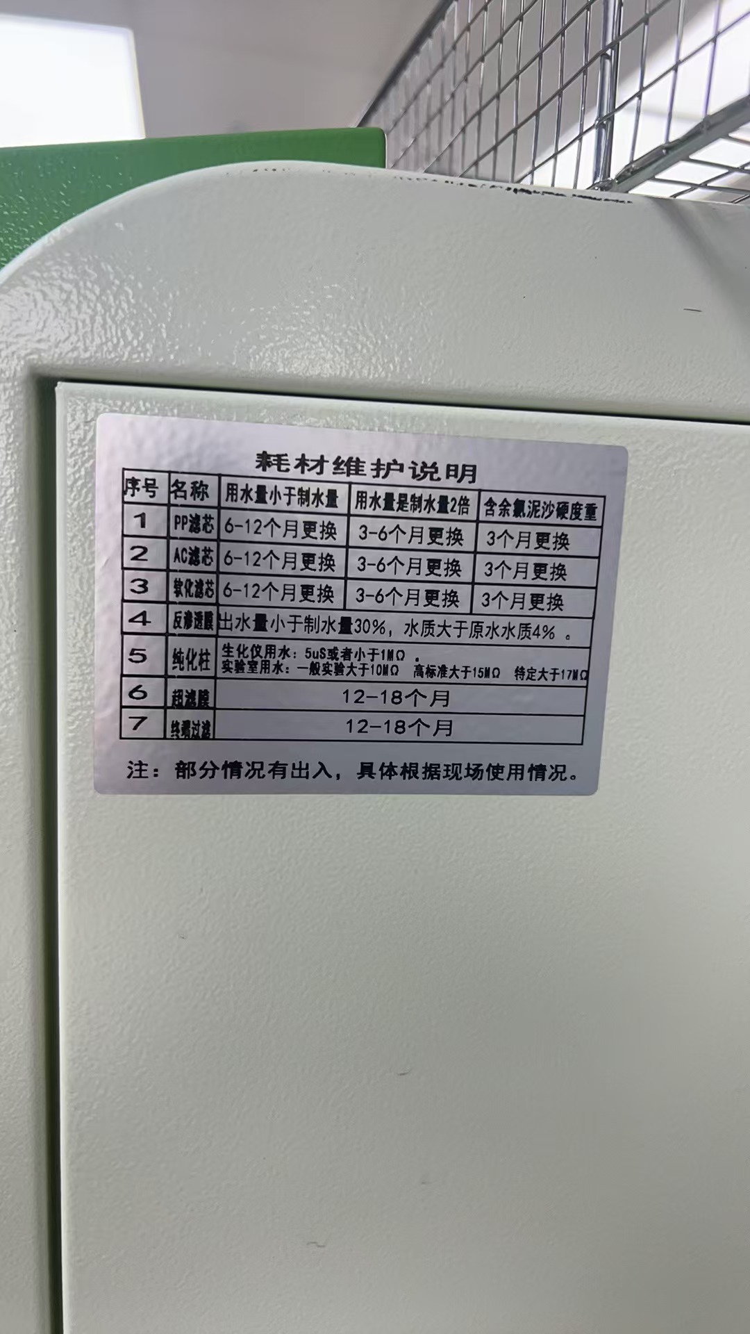 维修实验室超纯水机设备型号:WSN-C24-VF，电阻变低，需要更换滤芯